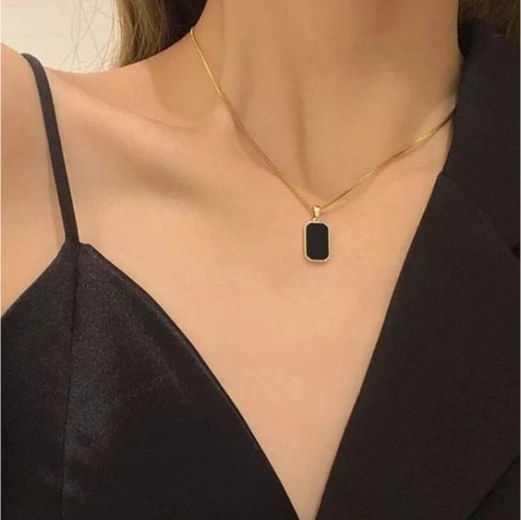 Black Pendant 18k Plated Stainless Steel Necklace