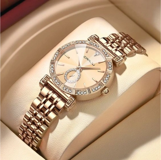Women's Steel Belt Diamond-embedded Watch - Rose With Black Noodles
